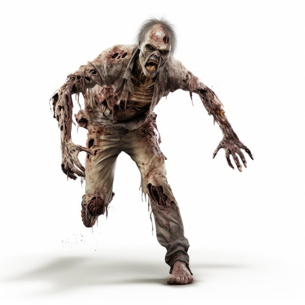 Foto imagen de stock realista de zombie walker en fondo blanco en 3d