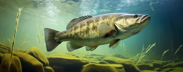 Imagen submarina de un pez de agua dulce lubina IA generativa