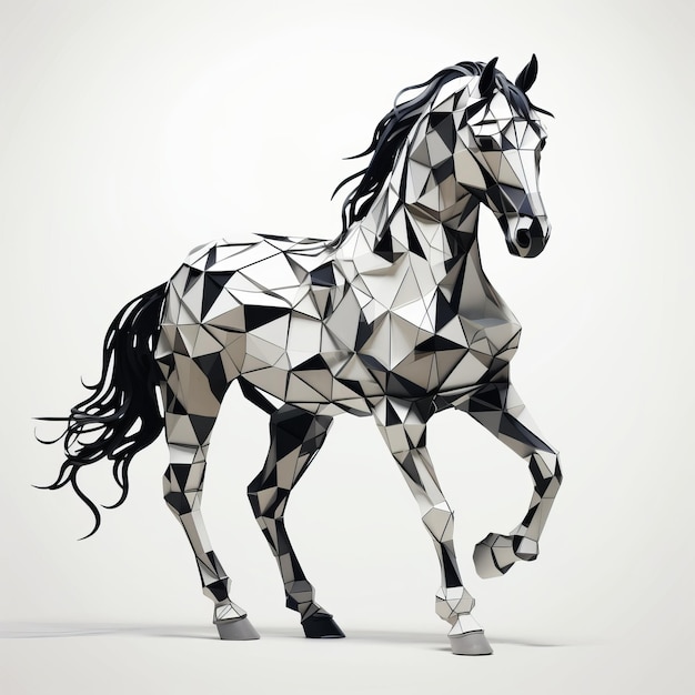 Imagen Svg de estilo de metal líquido de caballo de triángulo blanco y negro