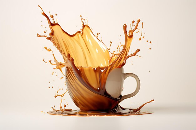 Foto imagen de una taza aislada con salpicaduras de café sobre un fondo blanco