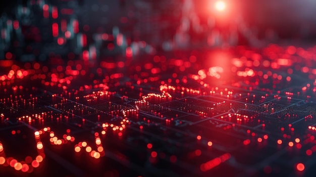una imagen de un teclado con la luz roja en él