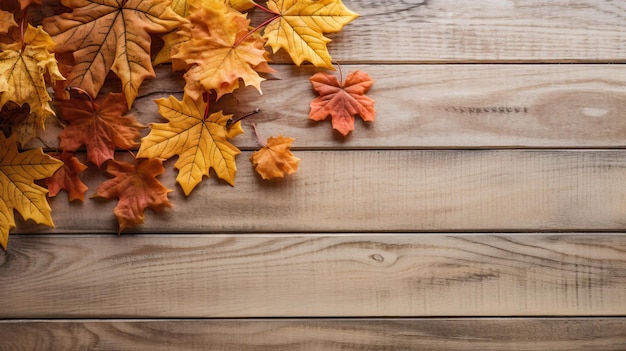 Imagen del tema del otoño sobre fondo de madera clara con espacio de copia.