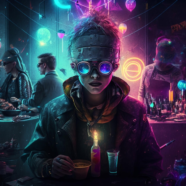 Imagen temática cibernética de un hombre con gafas y una vela generativa ai