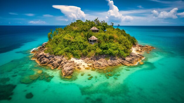 Una imagen tentadora de un oasis en una isla remota que ofrece un escape idílico para la mejor aventura de verano