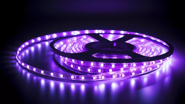 Imagen de una tira LED púrpura en una habitación oscura