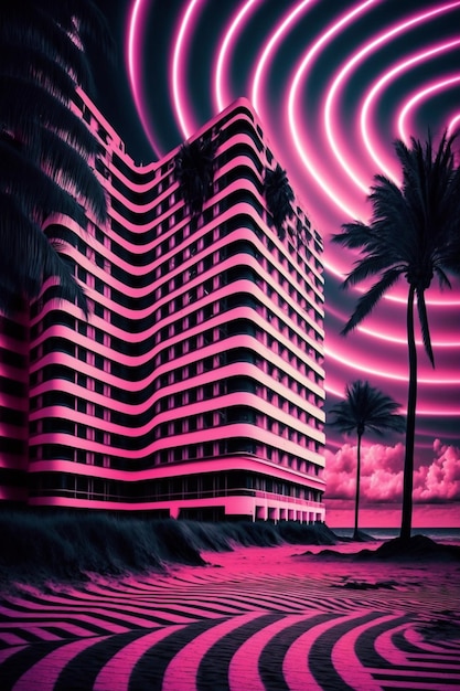 Una imagen tomada de la foto del edificio con ai generativo de luz de neón rosa