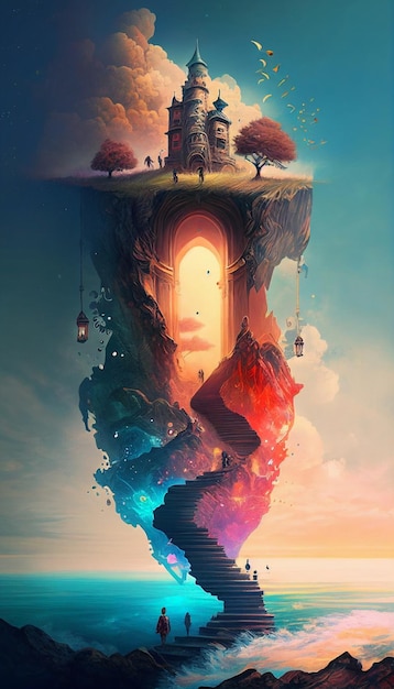 Imagen tomada de la pantalla de la computadora que muestra una imagen surrealista del castillo generativo ai