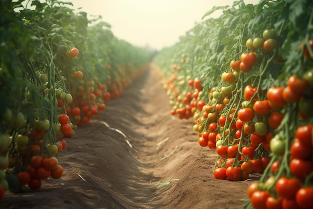 Una imagen de tomates en un campo.