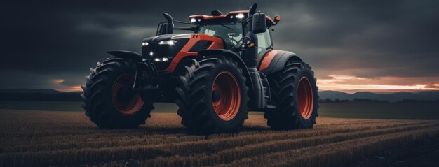 una imagen de un tractor rojo bajando lentamente por un gran campo