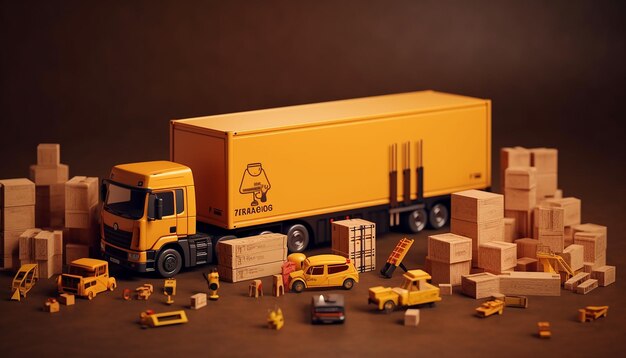Imagen de transporte de objetos 3D para una empresa de logística Concepto de miniatura realista