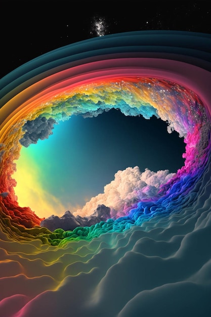 Una imagen de un túnel de arco iris en el cielo generativo ai