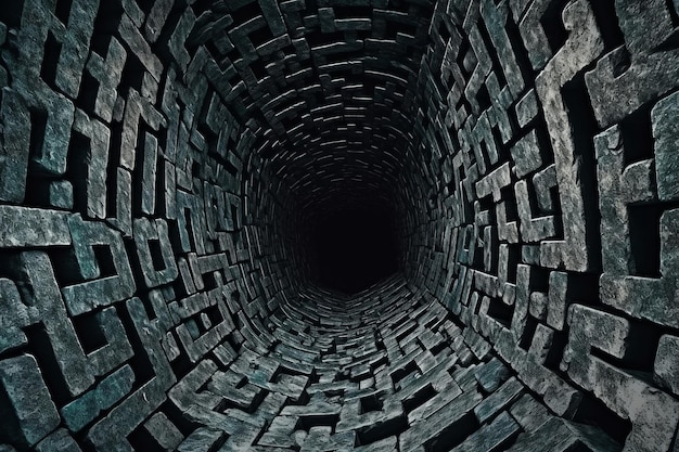 Una imagen de un túnel oscuro con un laberinto en él