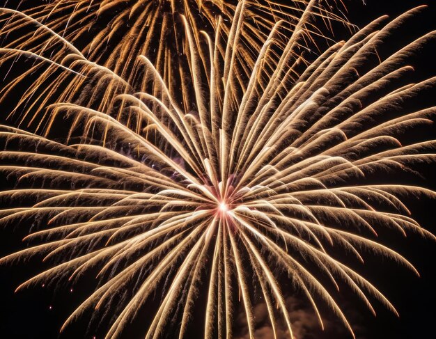 Foto una imagen de varios fuegos artificiales explotando afuera