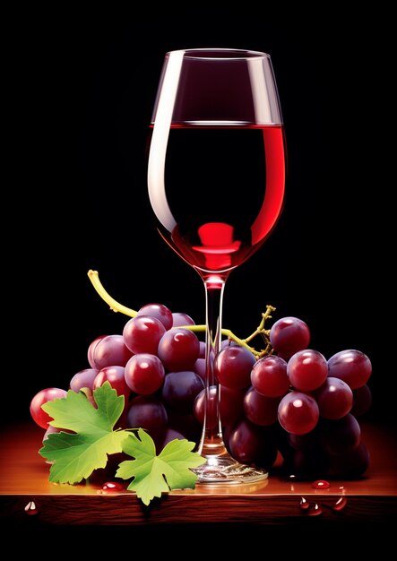 imagen de un vaso de vino tinto con uvas a su lado