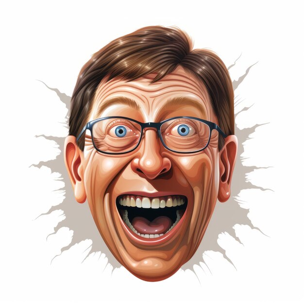 La imagen vectorial de Bill Gates con una sonrisa malvada en un fondo blanco