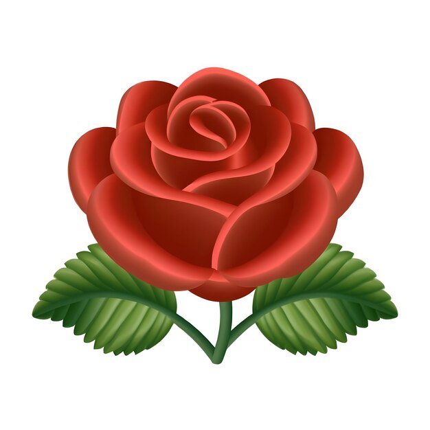 Foto imagen vectorial de icono aislado de flor de rosa roja en 3d sobre fondo blanco