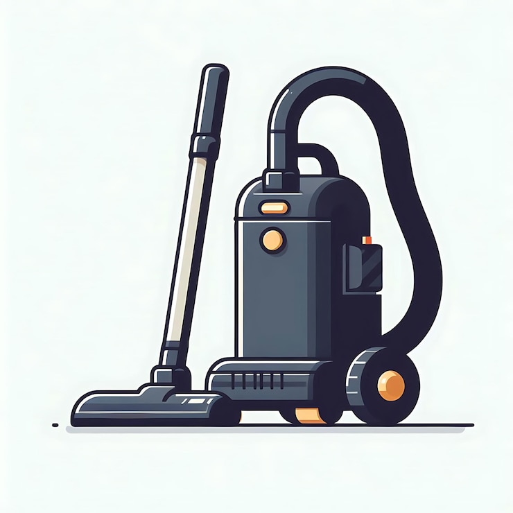 Foto una imagen vectorial plana de una aspiradora vertical con una manguera y un mango