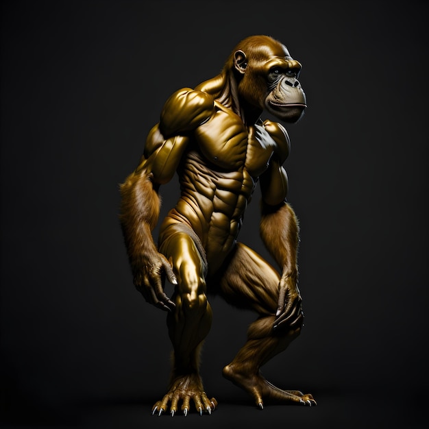 Foto imagen vertical de un mono dorado o una estatua dorada aislada de mono con fondo sólido
