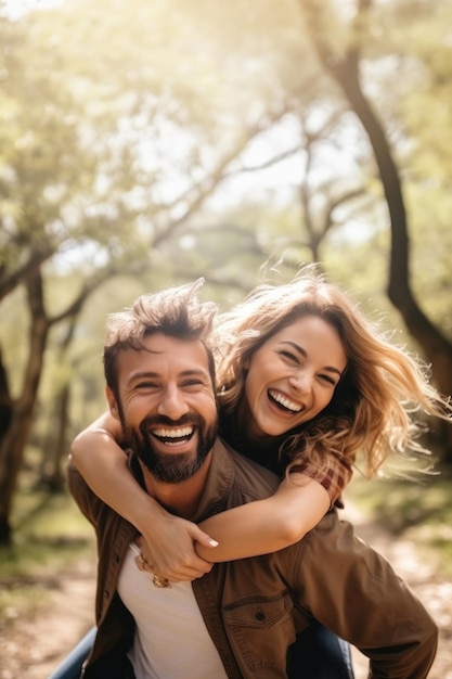 Imagen vertical de una pareja feliz en el parque Espacio de copia Espacio libre