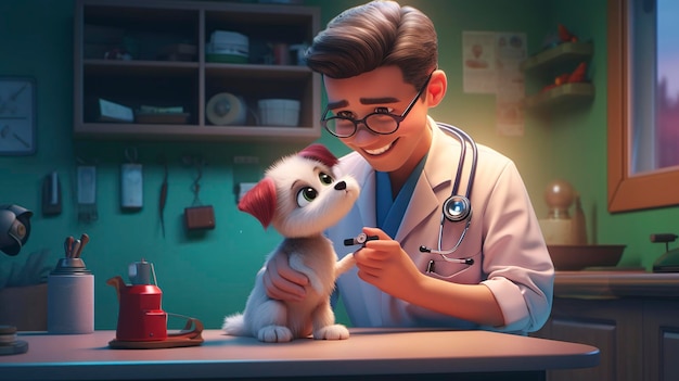 Una imagen de un veterinario atendiendo a una mascota en una emergencia