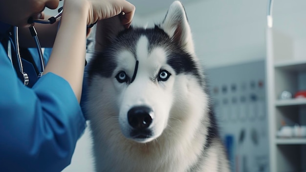 Una imagen de un veterinario examinando los ojos de una mascota.