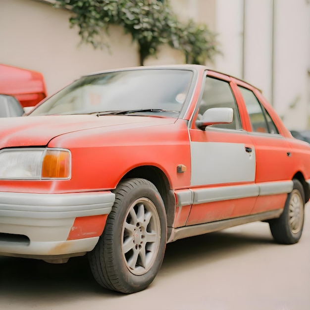 Foto imagen de un viejo coche rojo de la década de 1990