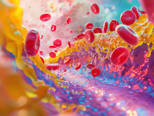 Foto imagen virtual que muestra el colesterol en el torrente sanguíneo