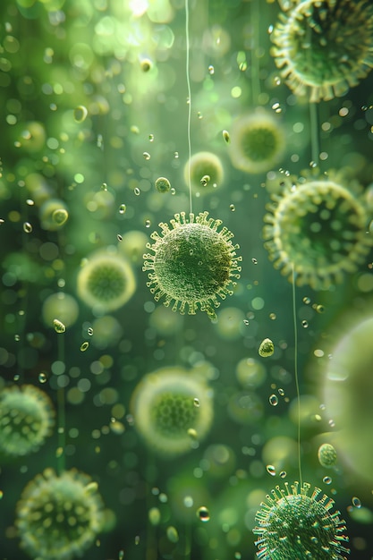 una imagen de un virus con las burbujas en el fondo