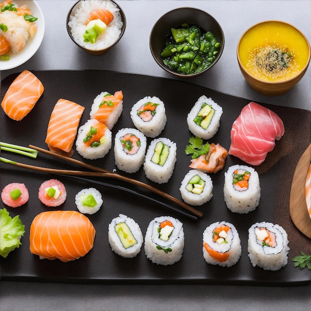 Una imagen visualmente impresionante de una presentación de sushi.