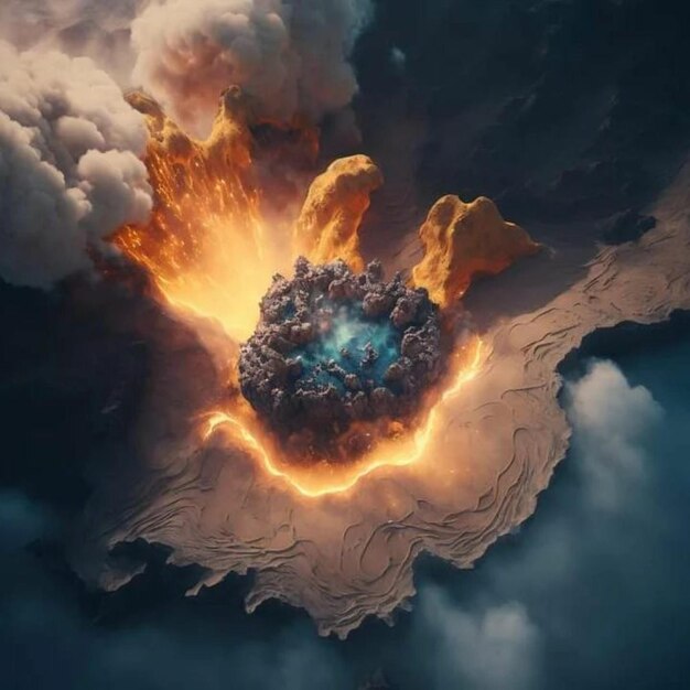Una imagen de un volcán con la palabra fuego en él.