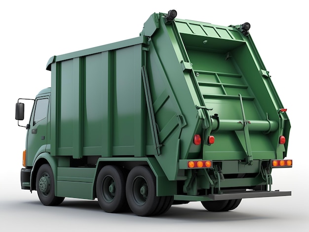 Foto imágenes 3d realistas de camiones de basura de color verde oscuro con ia generadas
