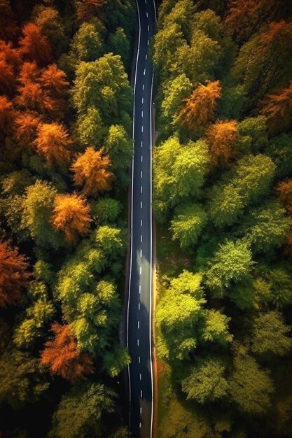 imágenes aéreas de la carretera de verano en un bosque