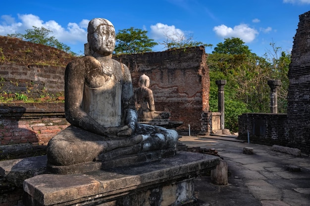 Imágenes de buda en el templo vatadage en ruinas de polonnaruwa en sri lanka