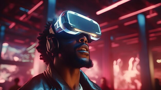 Imágenes cinematográficas de un entusiasta de la tecnología navegando por la realidad virtual