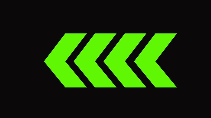 Imágenes de color verde o de diseño Simbolos de flechas de dirección izquierda Flecha de línea de advertencia Tipo de seguridadIsolado sobre fondo negro