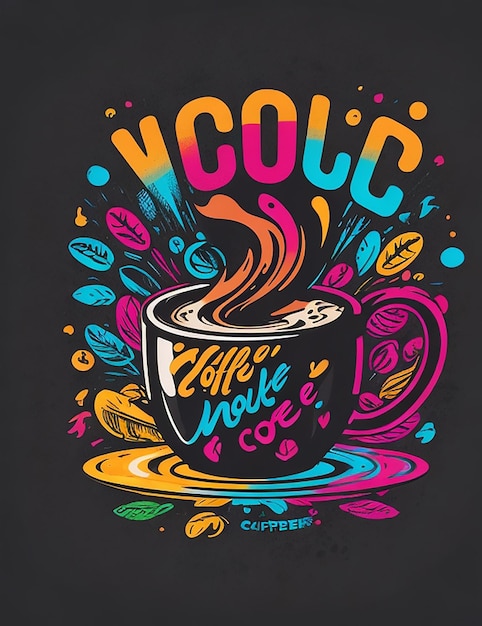 Imágenes coloridas de café Ai para diseño de camisetas.