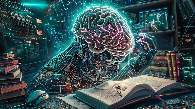 Foto imágenes coloridas de neurociencia computacional del cerebro digital