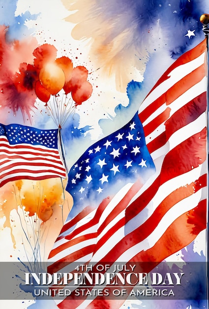 Imágenes del día de la independencia Ilustración de fondo acuarela Bandera de los Estados Unidos