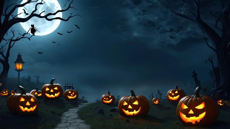 Imágenes de dibujos animados de Halloween fondo y espacio de copia
