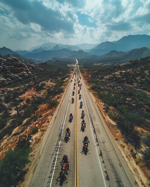 Imágenes de drones de un paseo en motocicleta de un veterano