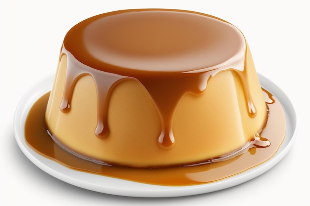 Imágenes de flan caramel on white background