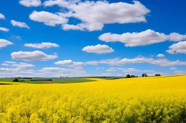 Foto imágenes de flores campo de flores amarillas bajo un cielo nublado azul durante el día