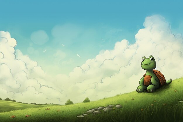 Imágenes de fondo y espacio de copia de la tortuga de dibujos animados