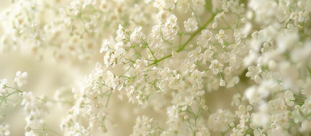 Imágenes de fondo de pequeñas flores blancas de spiraea thunbergii en el interior de una floristería