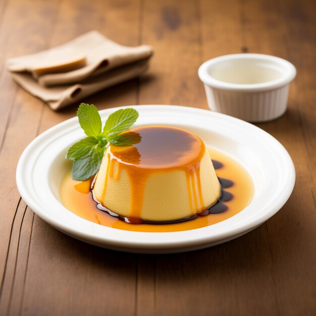 Imágenes de ilustración de receta de flan con salsa de caramelo AI generativa