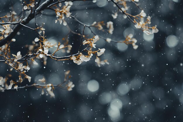 Las Imágenes de Luces de Nieve de una Rama Cubierta de Nieve