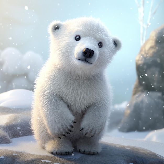 Las imágenes más hermosas de oso bebé blanco esponjoso de nieve pastel IA generativa