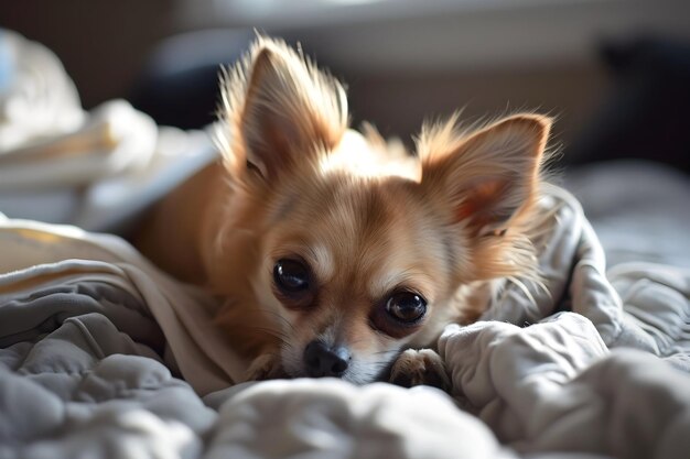 Foto imágenes de perros chihuahua acostado en textil blanco