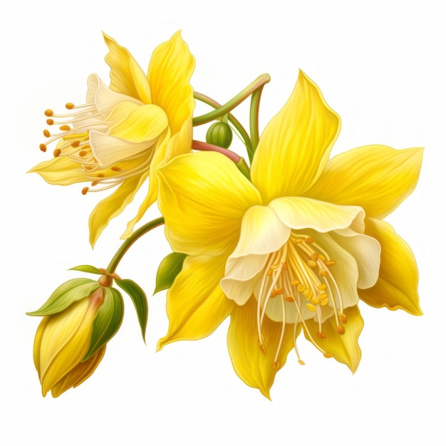 Imágenes Prediseñadas amarillas vibrantes de la flor de Columbine inglesa en el fondo blanco