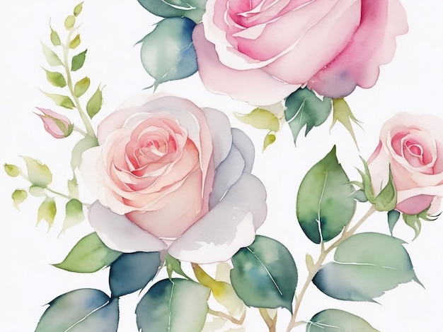 Imágenes prediseñadas florales de acuarela y hermosa hoja de rama de flor rosa vintage AI generativa